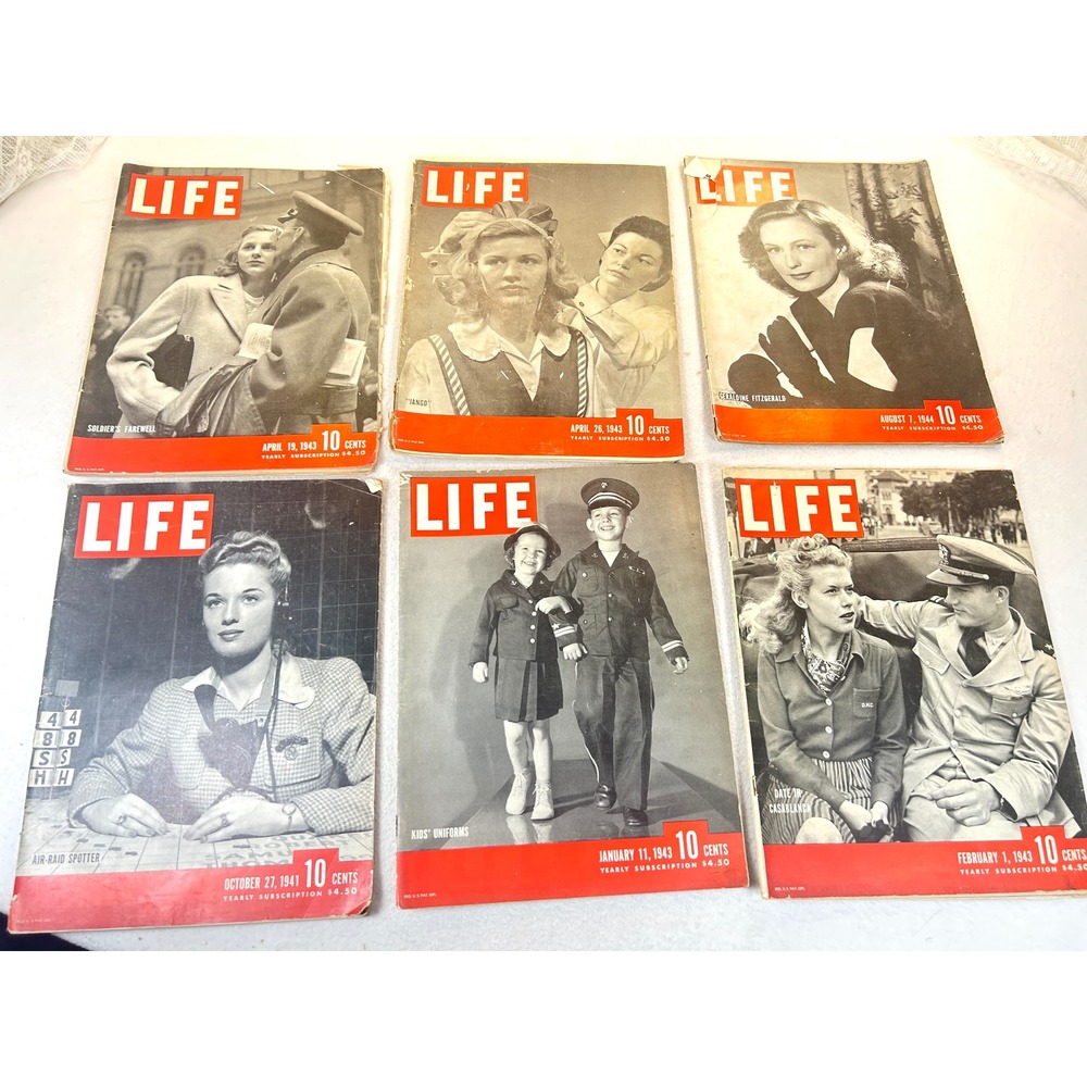 LIFE Magazine Vintage WWII Era Lot 6 Issues 1941-1944 Red Americana